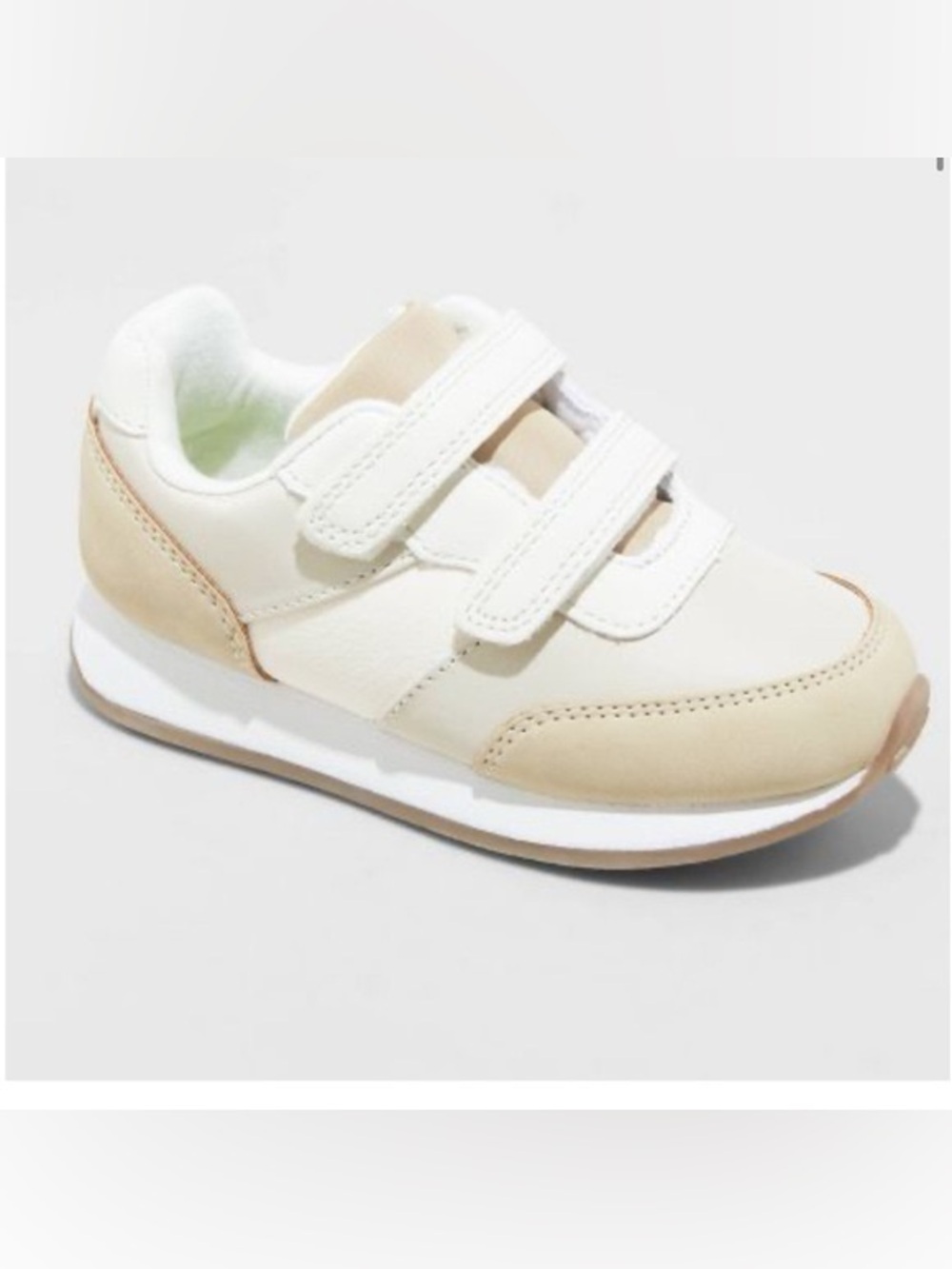 Kids White and Beige Velcro Sneakers